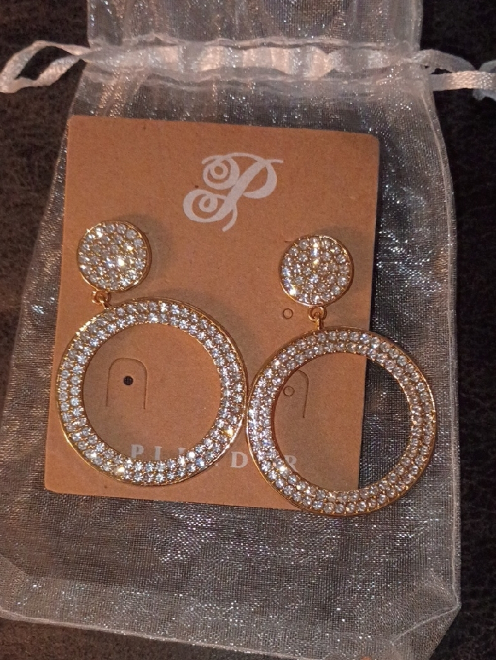 Piperlime Gold Tone Pave Crystal Open Hoop Earrings